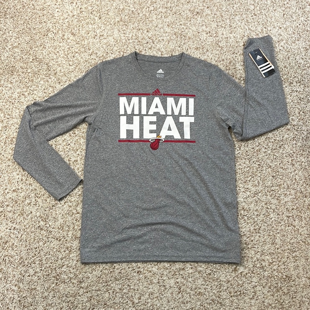Adidas Gray Miami Heat Long Sleeve T Shirt Size YOUTH XL - Picture 1 of 7